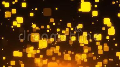 金色闪耀的方块在太空中，假日3d渲染背景，金色爆炸纸屑